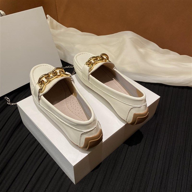 鞋子女2024新款春秋豆豆鞋女圆头链条H单鞋女新款平底软底单鞋女,女鞋,乐福鞋（豆豆鞋）,淘宝优惠券,粉丝福利购,淘宝优惠卷