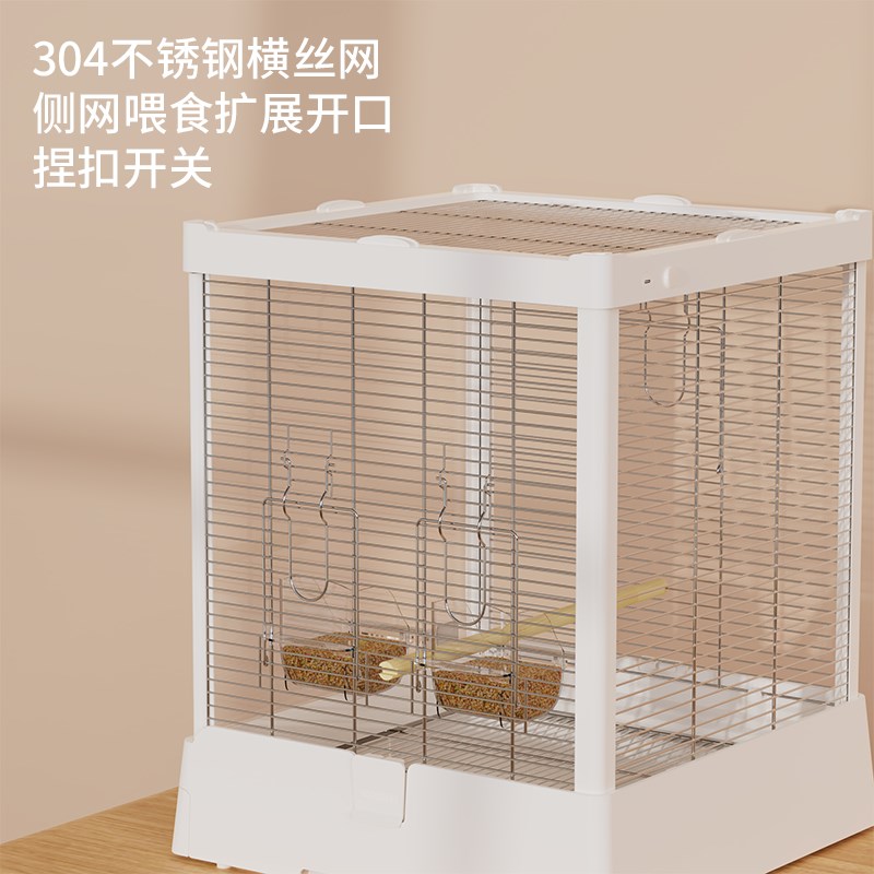 优嗖顶框430鸟笼304不锈钢居家鹦鹉笼氛围灯全景透明玻璃观赏笼