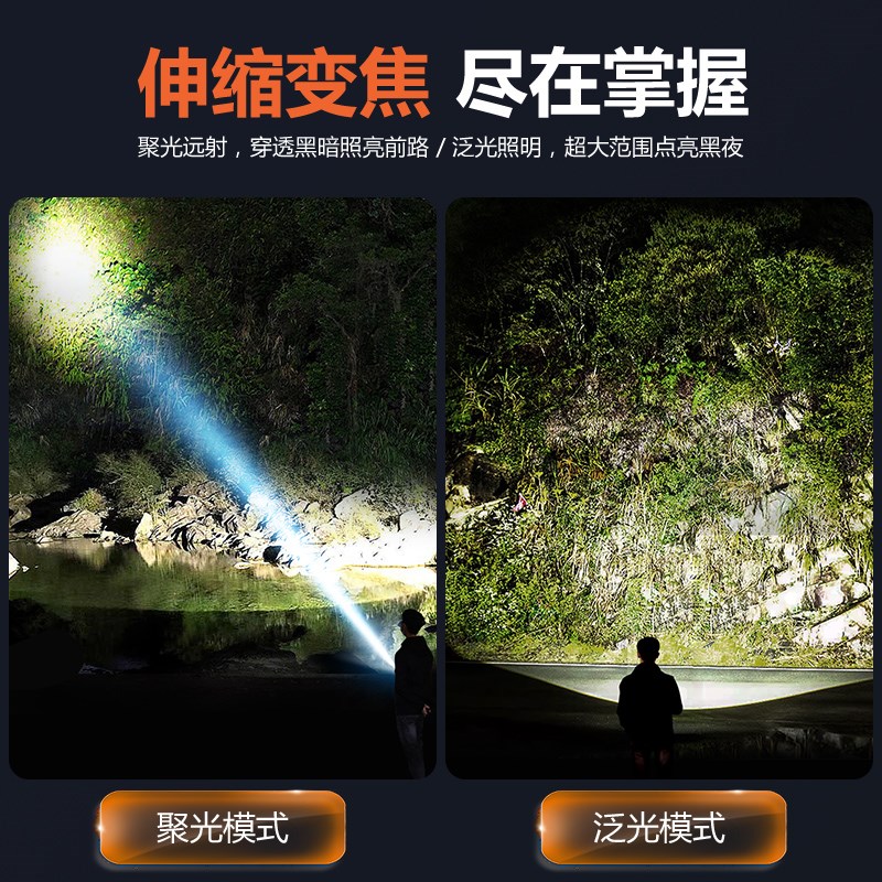 康铭手电筒强光可充电户外超亮远射家用便携白激光多功能变焦手电