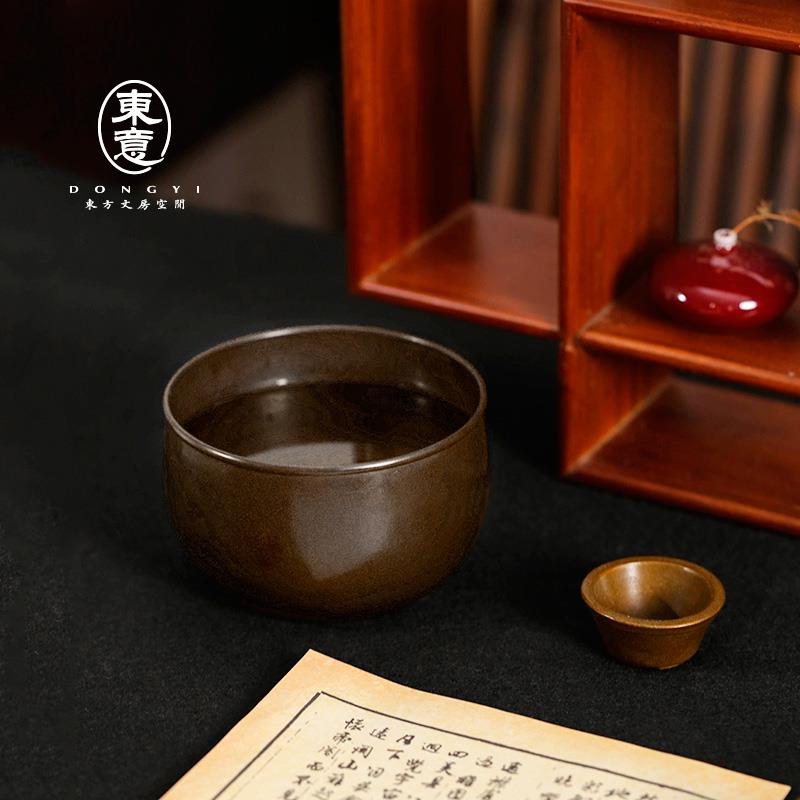 东意文房 黄铜毛笔大号笔洗缸茶洗功夫茶具书法水盂复古建水缸