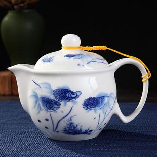 青花瓷茶壶单壶复古大号双层防烫功夫茶具家用陶瓷壶带过滤网泡茶
