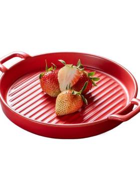 Oven pan ceramic plate household breakfast flat dish microwa