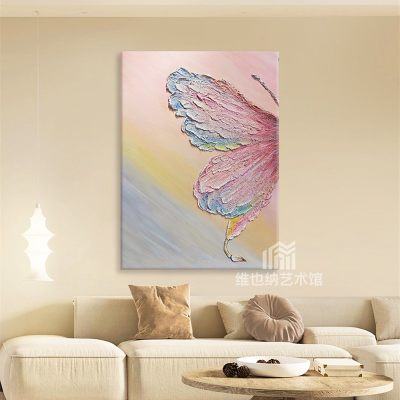 奶油风格蝴蝶手绘油画现代简约质感画客厅装饰画大芬村卧室入口挂图片