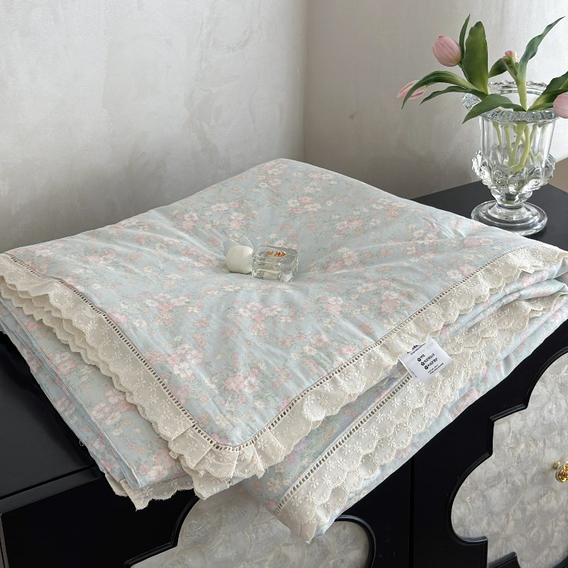 【富士商店】A类全棉双层纱夏被法式镂空花边夏被四件套床上用品