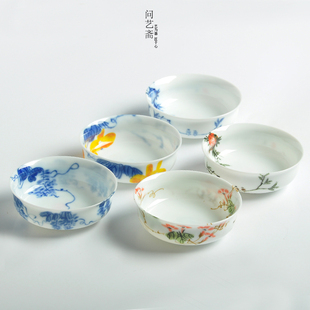 仿手绘主人杯单杯茶盏茶碗家用 青花瓷茶具茶杯薄胎反口杯陶瓷中式