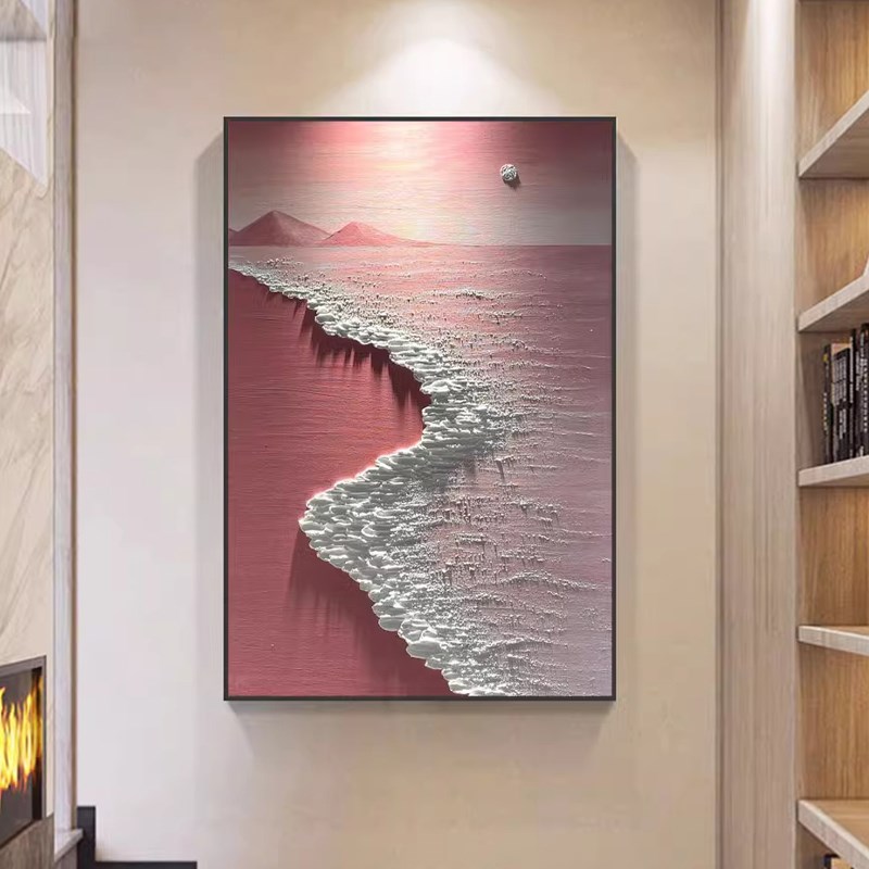 海浪厚肌理油画轻奢客厅装饰画抽象立体入户玄关走廊背景墙挂画图片