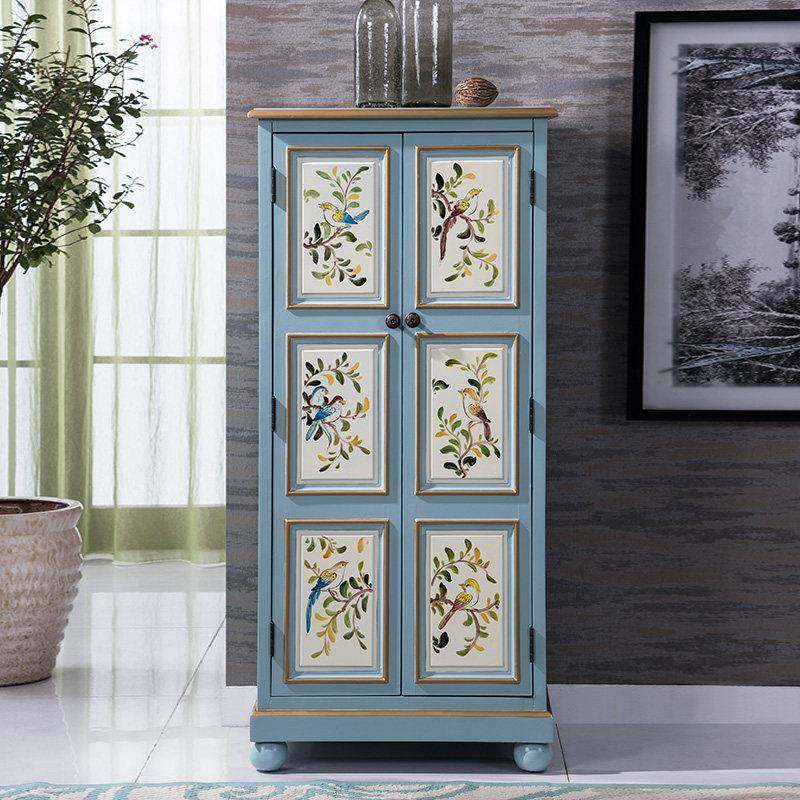 美式乡村入户鞋柜家用门口地中海田园风复古彩绘实木收纳立式高柜,住宅家具,鞋柜,淘宝优惠券,粉丝福利购,淘宝优惠卷