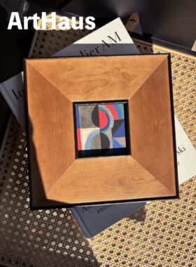 ArtHaus中古撞色几何艺术喷砂装饰画包豪斯高级颗粒感宽边实木框A