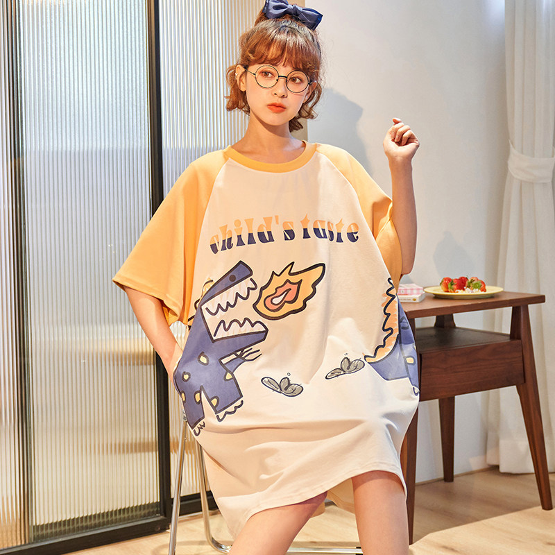 胖mm睡裙女夏季大l码纯棉薄款短袖肥婆睡衣女200斤全棉孕妇裙夏天