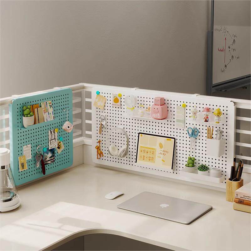 工位洞洞板办公桌面免打孔挂式置物架隔断金属悬挂板屏风改造神器