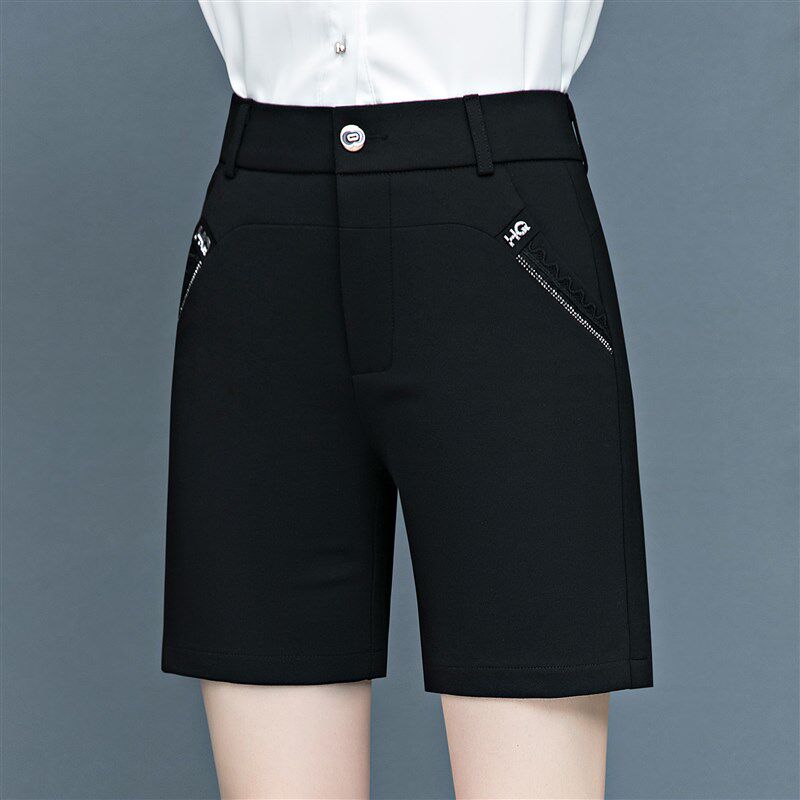 春款弹力宽松显瘦黑色大码西装休闲短裤女中年妈妈外穿打底五分裤