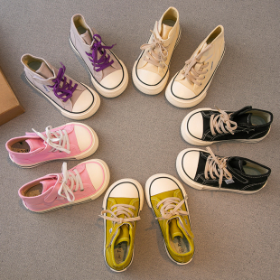 儿童帆布鞋2023春秋新款男童鞋子女童幼儿园室内鞋软底防滑板鞋潮