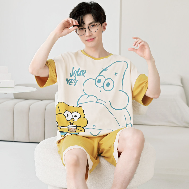 男士睡衣短袖纯棉夏款卡通大码青少年学生大童男款夏季家居服套装