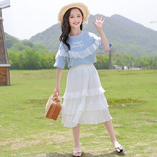女童夏装短袖短裙套装时髦儿童洋气小学生休闲套裙女大童裙子夏天