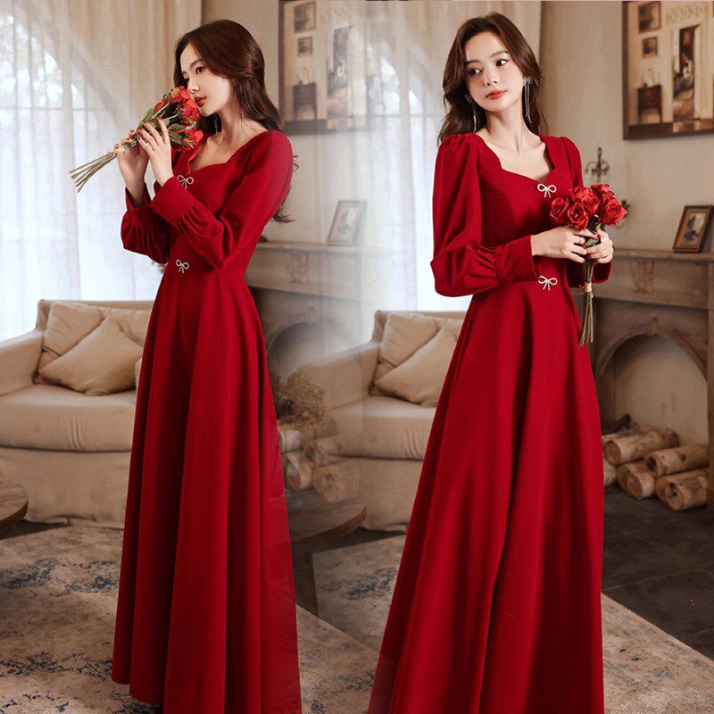 大码订婚敬酒晚礼服裙子新娘结婚回门当天便装平时可穿红色连衣裙