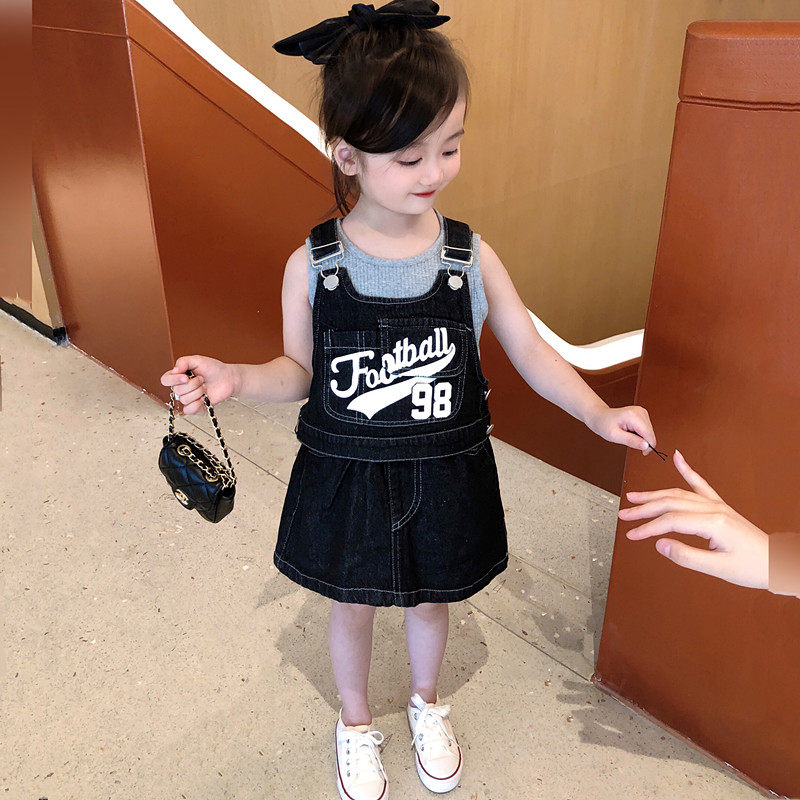 牛仔套装女童新款洋气时髦休闲背带半身短裙网红炸街儿童女宝夏装