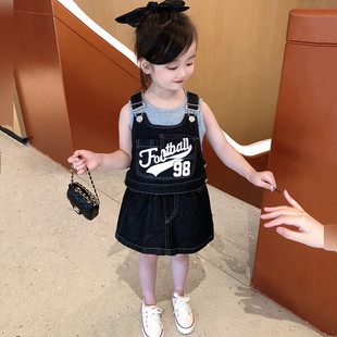 牛仔套装女童新款洋气时髦休闲背带半身短裙网红炸街儿童女宝夏装