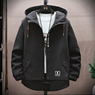外套男士春秋季新款连帽潮牌青年薄款上衣服工装百搭夹克韩版男装