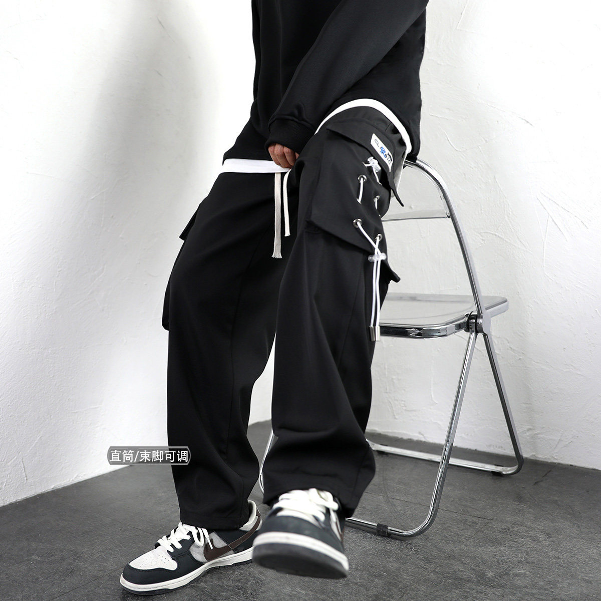 日系工装裤男春秋潮牌新款宽松春款直筒运动长裤阔腿束脚休闲裤子,男装,休闲裤,淘宝优惠券,粉丝福利购,淘宝优惠卷