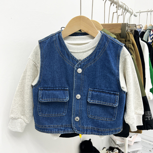 儿童秋装外男童牛仔马甲外穿宝宝春秋季外套2022新款日系帅气上衣