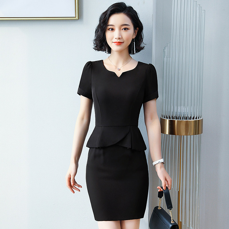 连衣裙女2023夏季新款时尚气质职业包臀裙修身珠宝店美容师工作服