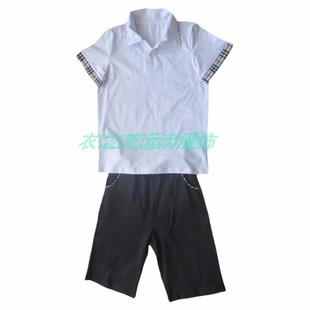 儿童 休闲两件套夏季 卡其色细边拼接2024中小学生棉质面料短袖 短裤