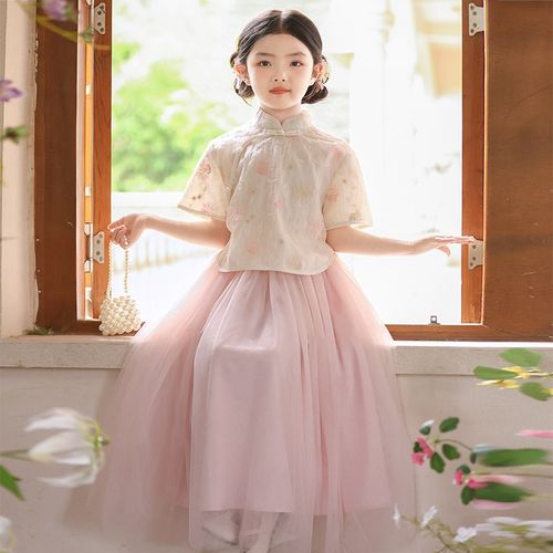 女童民国风套装夏季2025新款儿童中式旗袍两件套古装女孩汉服裙子