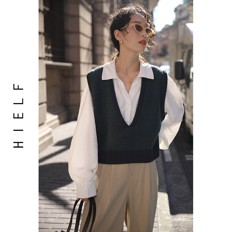 大V领复古宽松针织马甲背心女外穿潮春毛衣春季外套春冬外搭马夹