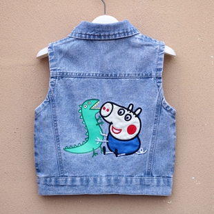 儿童春秋薄款牛仔马甲男童无袖小背心宝宝春季上衣卡通小男孩坎肩