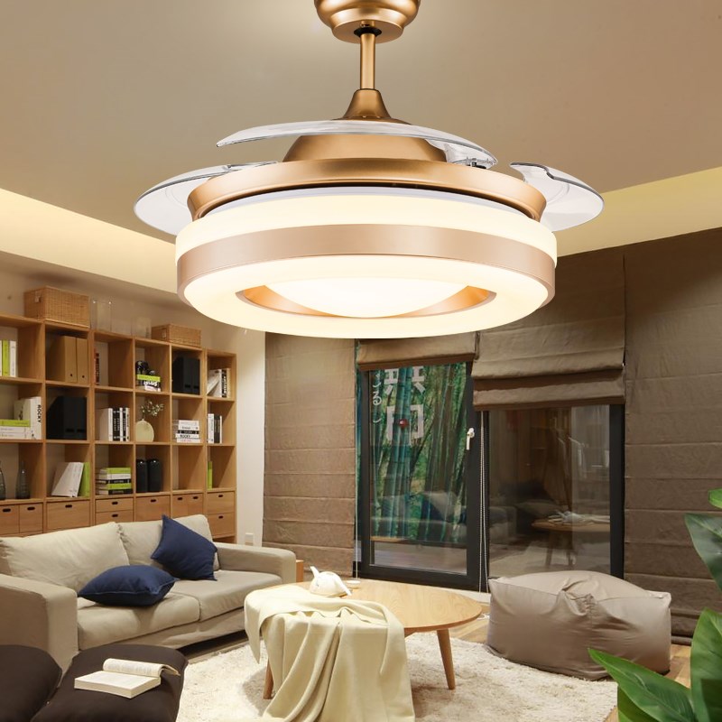香槟金吊扇灯餐厅灯客厅灯卧室灯家用灯带电扇灯隐形风扇吊灯灯具