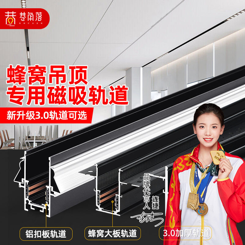 磁吸轨道铝扣板蜂窝大板木饰面加厚客厅嵌入式无主灯客厅餐厅