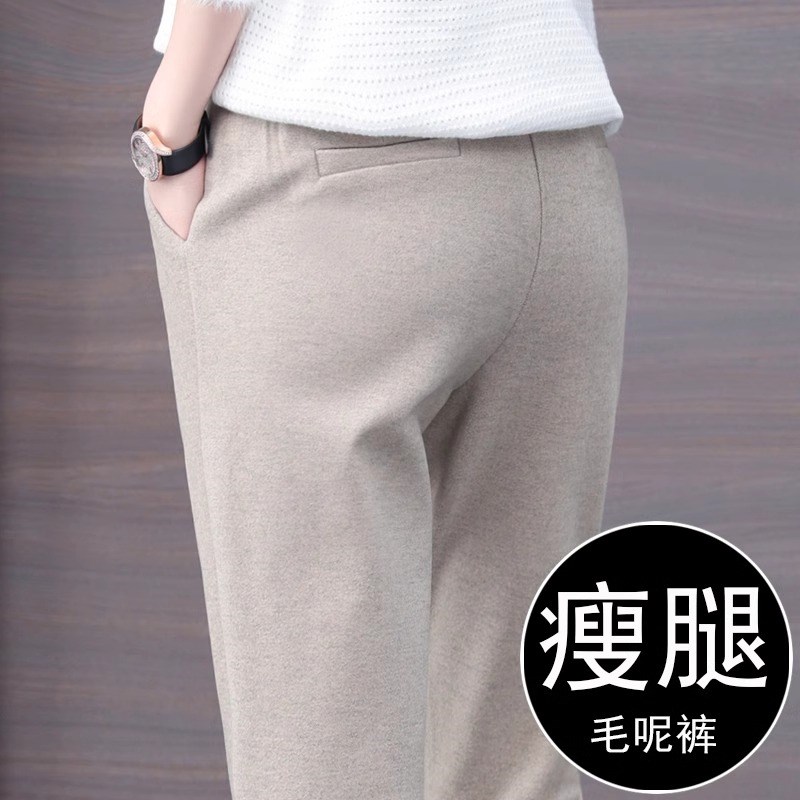 毛呢裤女秋冬2024新款高腰显瘦西装女裤休闲小脚加厚萝卜哈伦裤子