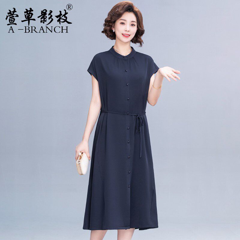 妈妈夏装连衣裙洋气短袖2025新款端庄大气显瘦洋气中年女士长裙子