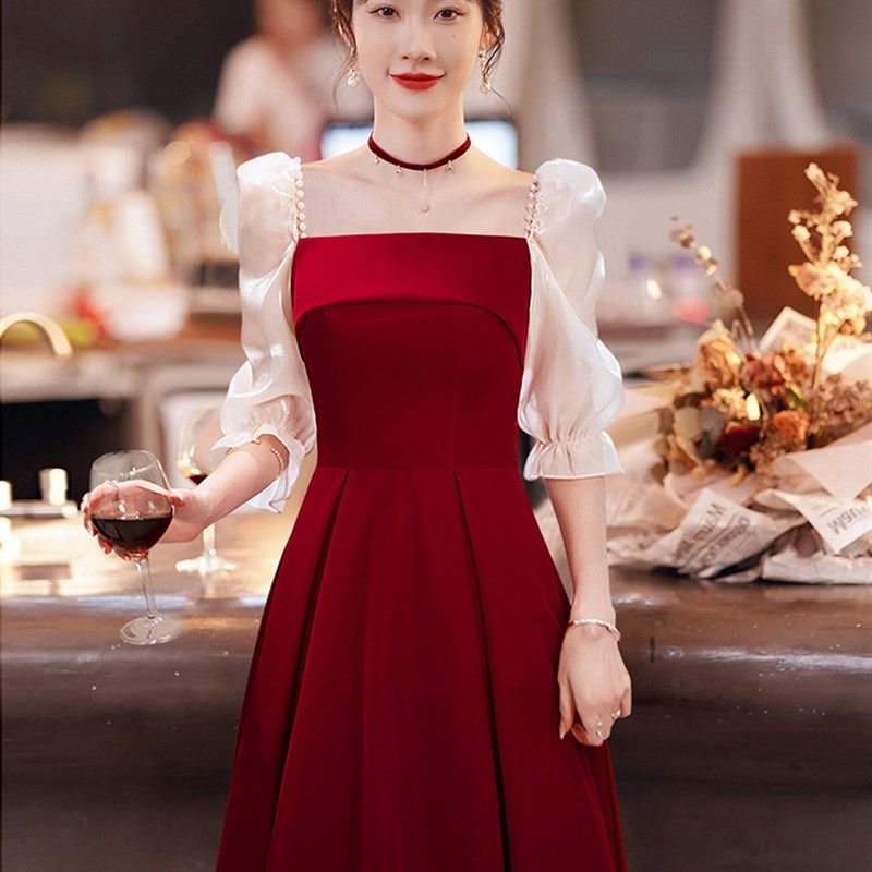 敬酒服新娘结婚礼服裙高腰遮肚显瘦订婚回门小个子孕妇可穿连衣裙