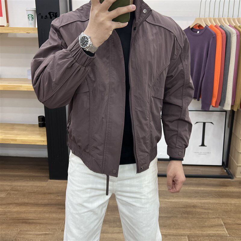 春季修身复古潮牌立领外套休闲上衣男士港风日系工装黑色拉链夹克