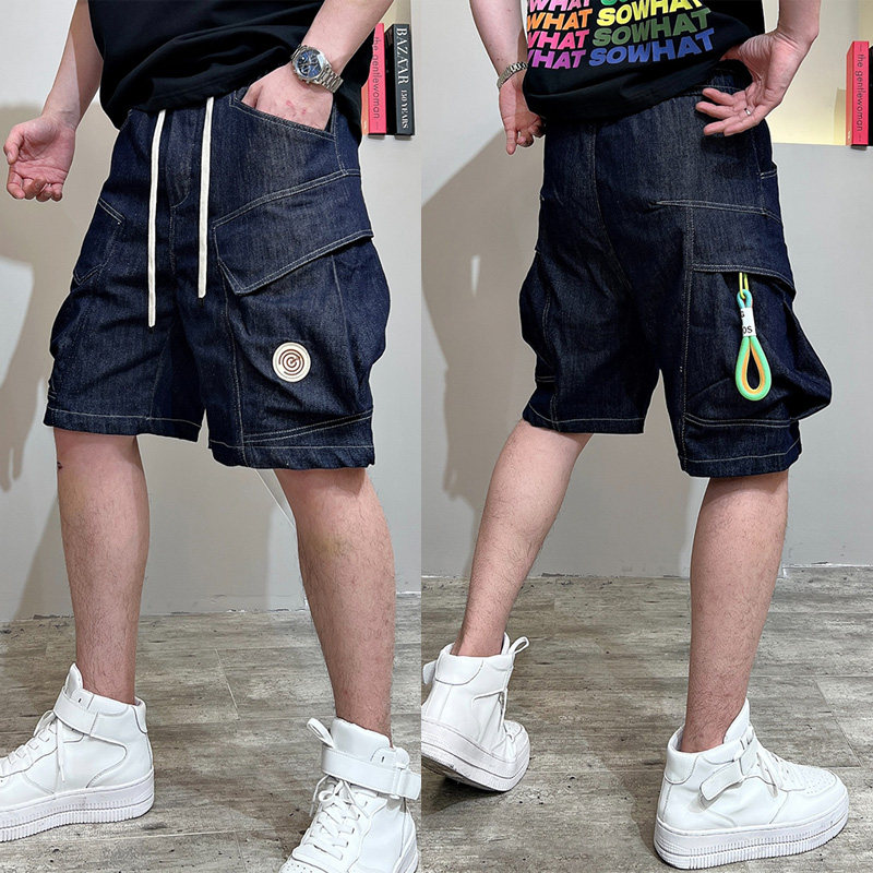 夏季薄款宽松工装牛仔短裤大口袋夏季2023新款男士休闲百搭五分裤