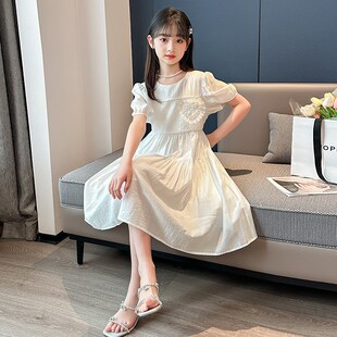 女大童夏装休闲连衣裙2024新款女孩学生洋气时髦夏款中长款公主裙