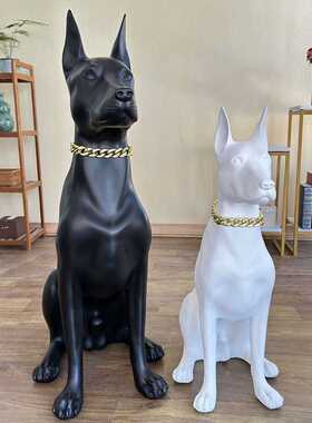 家居客厅装饰看门狗雕塑仿真杜宾犬摆件别墅花园门口大型落地庭院