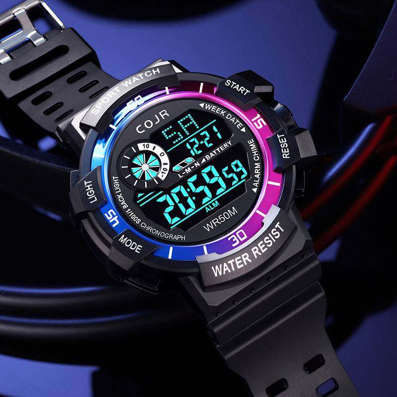 cojr手表男初中学生青少年男生运动专用夜光防水闹钟儿童电子手表