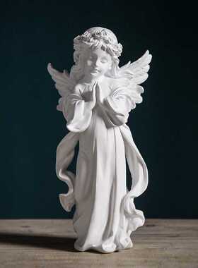美式创意女孩天使雕塑摆件家居客厅装饰品摆设卧室书房树脂工艺品