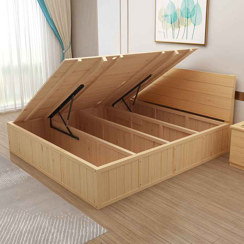 实木高箱床气压收纳储物床松木单人双人床1.O8米榻榻米地台床定制,住宅家具,实木床,淘宝优惠券,粉丝福利购,淘宝优惠卷