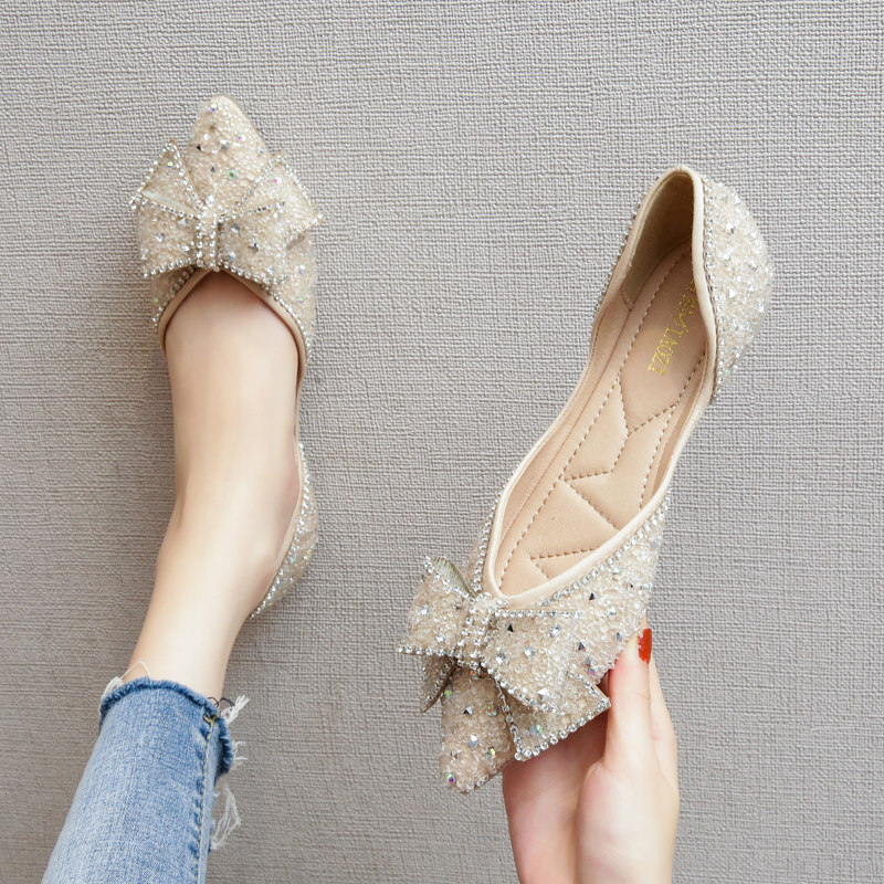 网红尖头单鞋f女2021新款夏季仙女水钻瓢鞋平底法式大码女鞋41一4,女鞋,浅口单鞋,淘宝优惠券,粉丝福利购,淘宝优惠卷