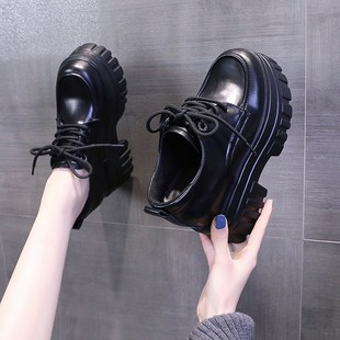 英伦风小皮鞋春秋单鞋女2024新款厚底松糕鞋小个子内增高女鞋10cm