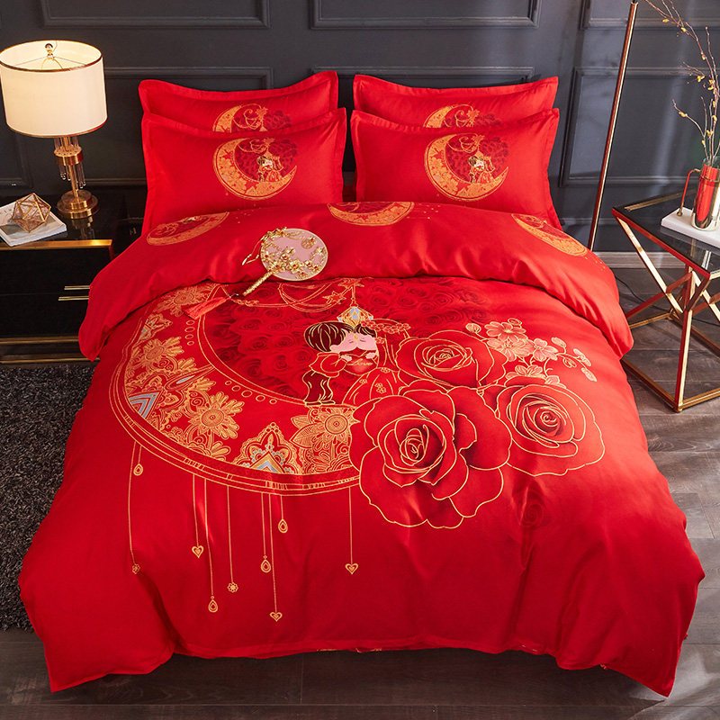 婚庆四件套结婚床单被套喜被y卡通全棉大红色新婚喜庆床上用品,床上用品,婚庆床品套件,淘宝优惠券,粉丝福利购,淘宝优惠卷