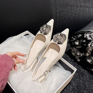 外穿2024新款 一字带单鞋 晚晚鞋 仙女鞋 女鞋 女夏季 大码 粗跟包头凉鞋