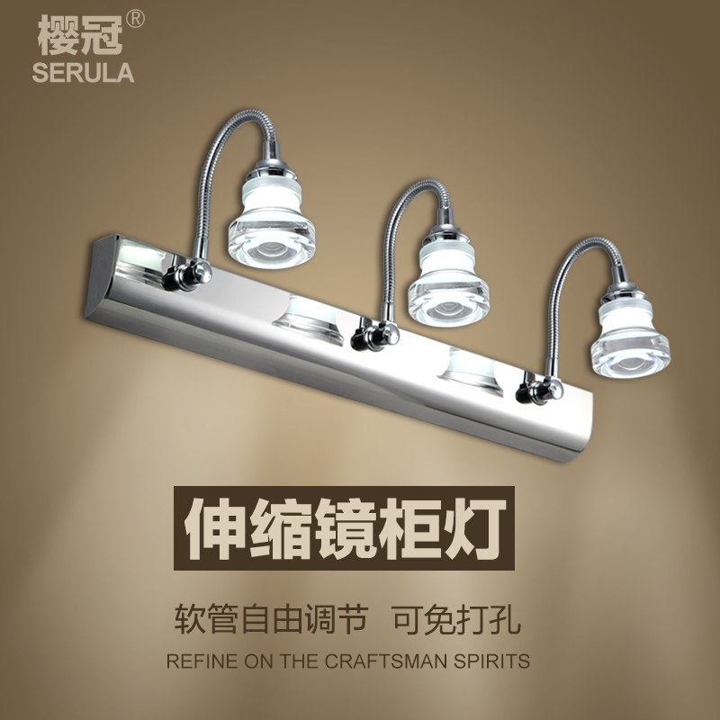 现代简约LED镜前灯免打孔不锈钢双头H三头浴室卫生间灯镜柜灯壁灯