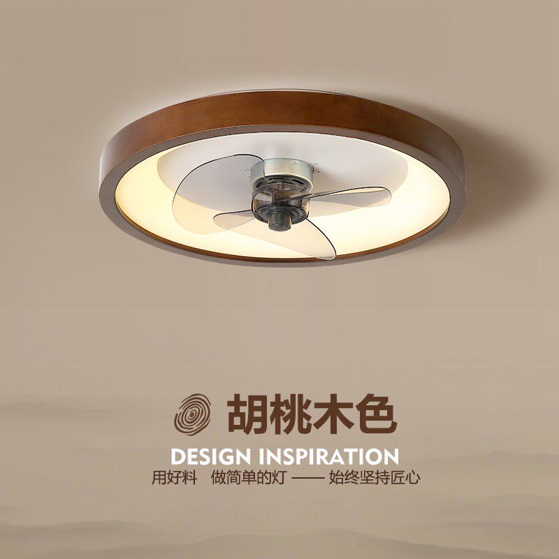 卧室灯电风扇一体吸顶灯中式胡桃色遥控静音主卧房间风扇木艺灯具