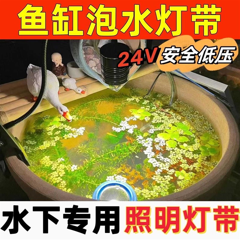 古法养鱼鱼缸低压防水ledv灯带水下专用泡水灯带自粘超亮软灯条24
