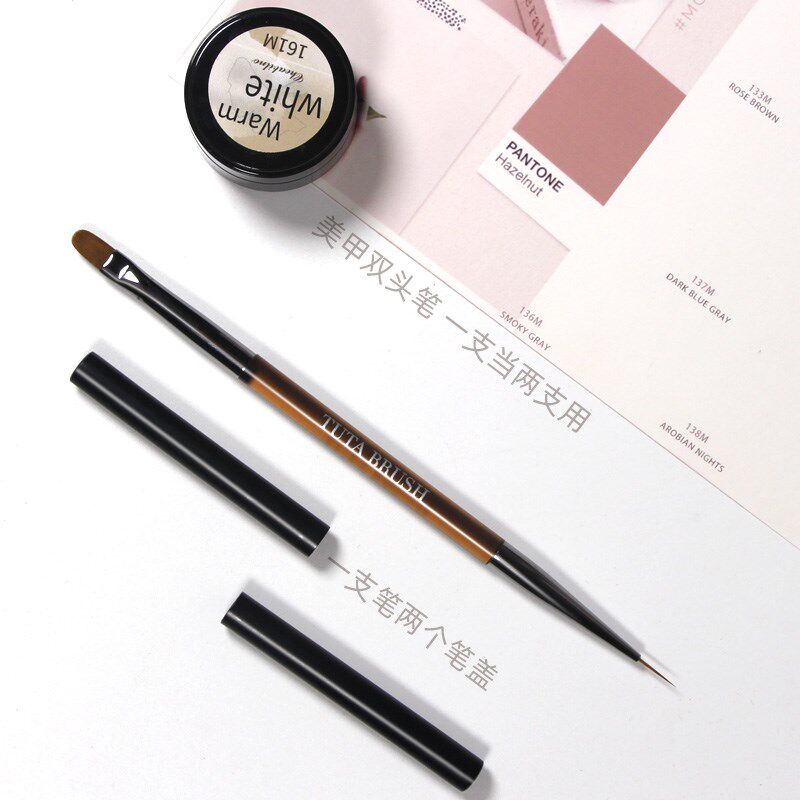 日式美甲笔双头笔建构专用圆头拉线笔两用软毛有韧性光疗笔工具