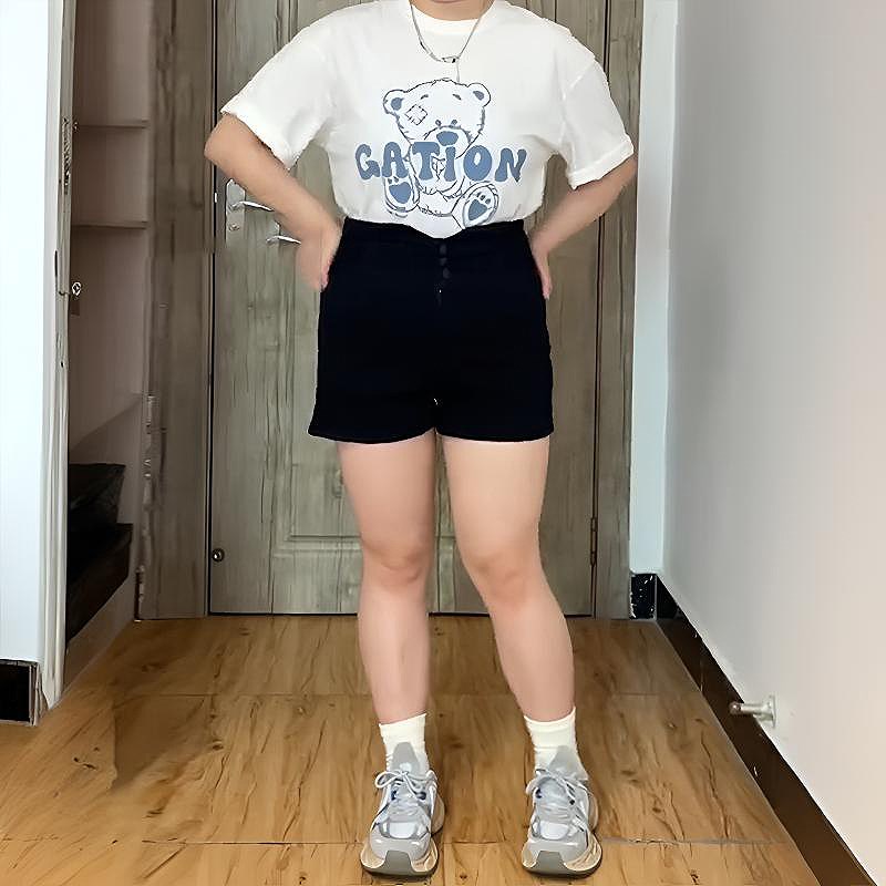 300斤胖mm大码美式复古黑色牛仔短裤女高腰弹力显瘦百搭学生热裤